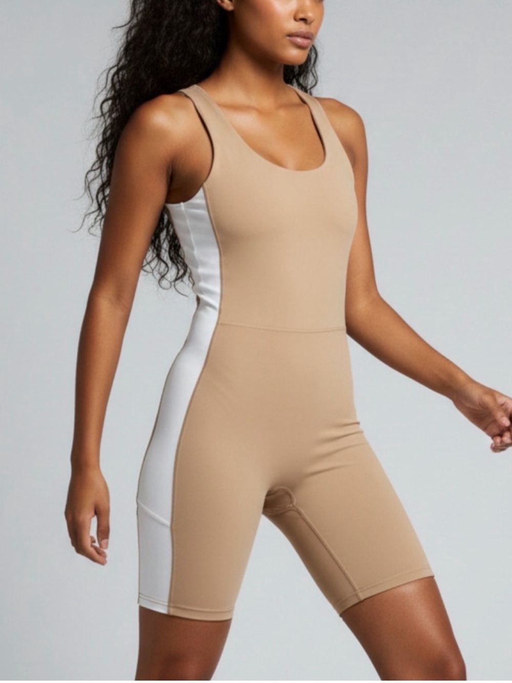 Body Glove Nude and White Colorblock Performance Romper